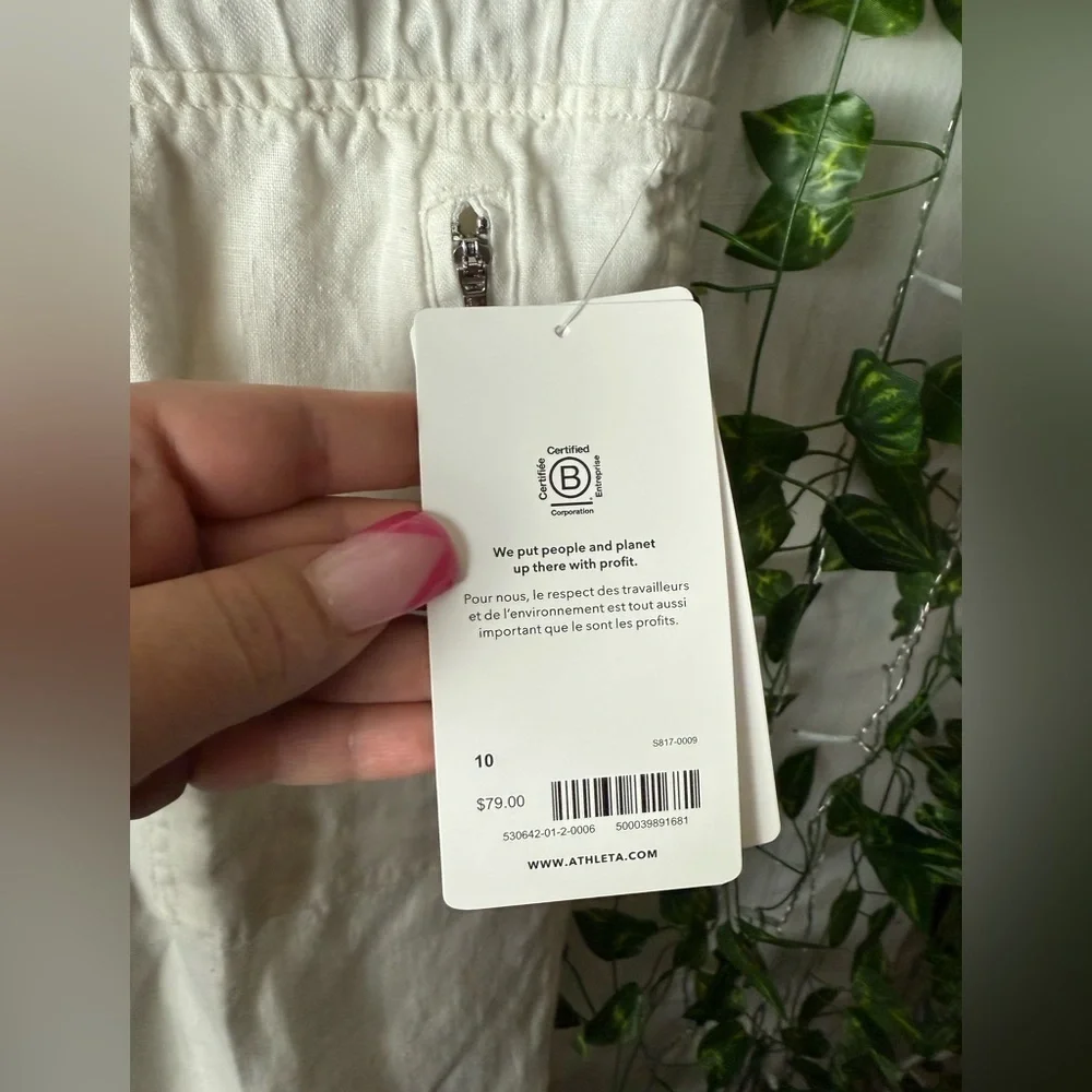 Athleta Joggers Womens White Cabo Linen Pants Zip Pockets Drawstrings